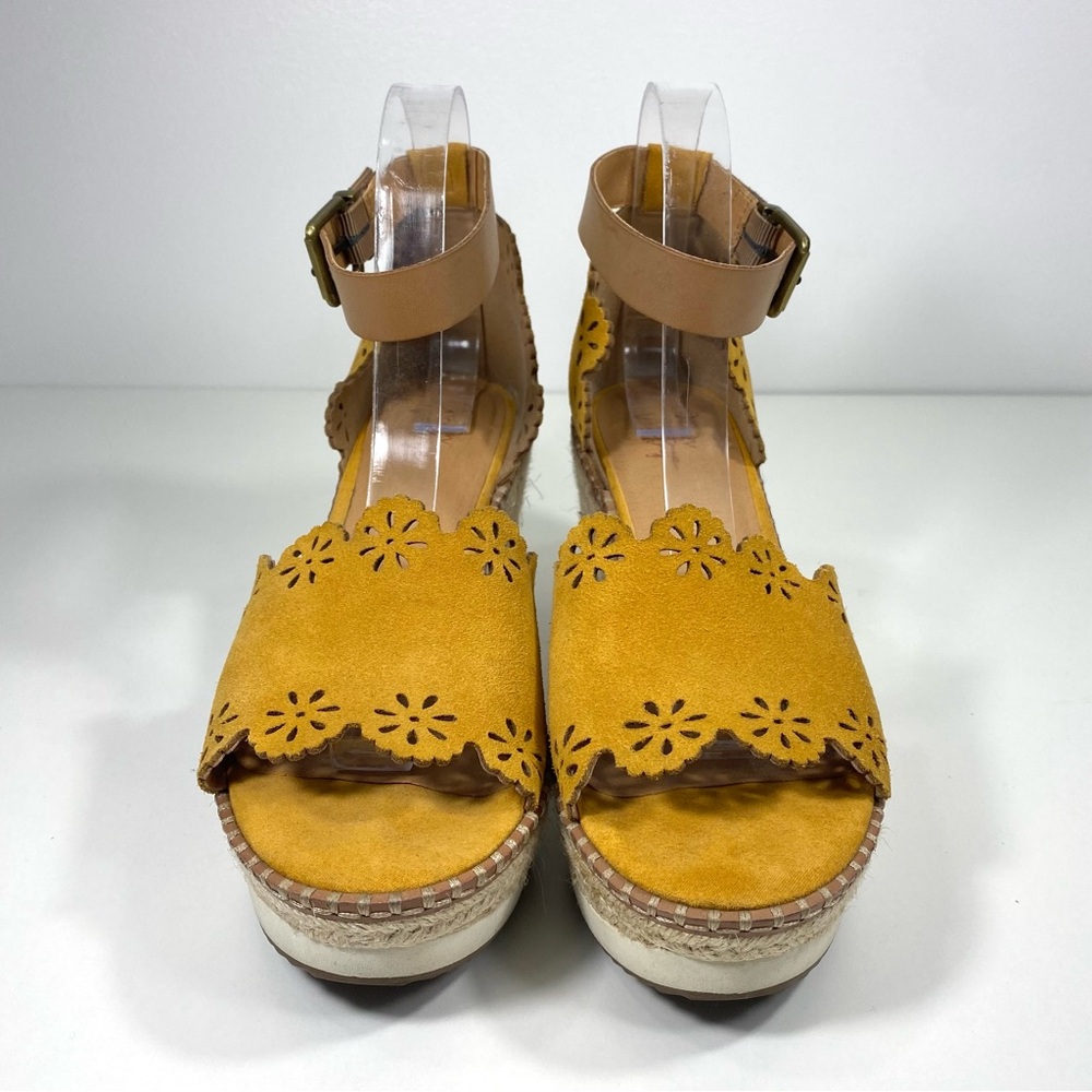 Crown Vintage Dunja Yellow Suede Leather Platform Wedge Espadrilles Sandals 9 - Picture 2 of 10